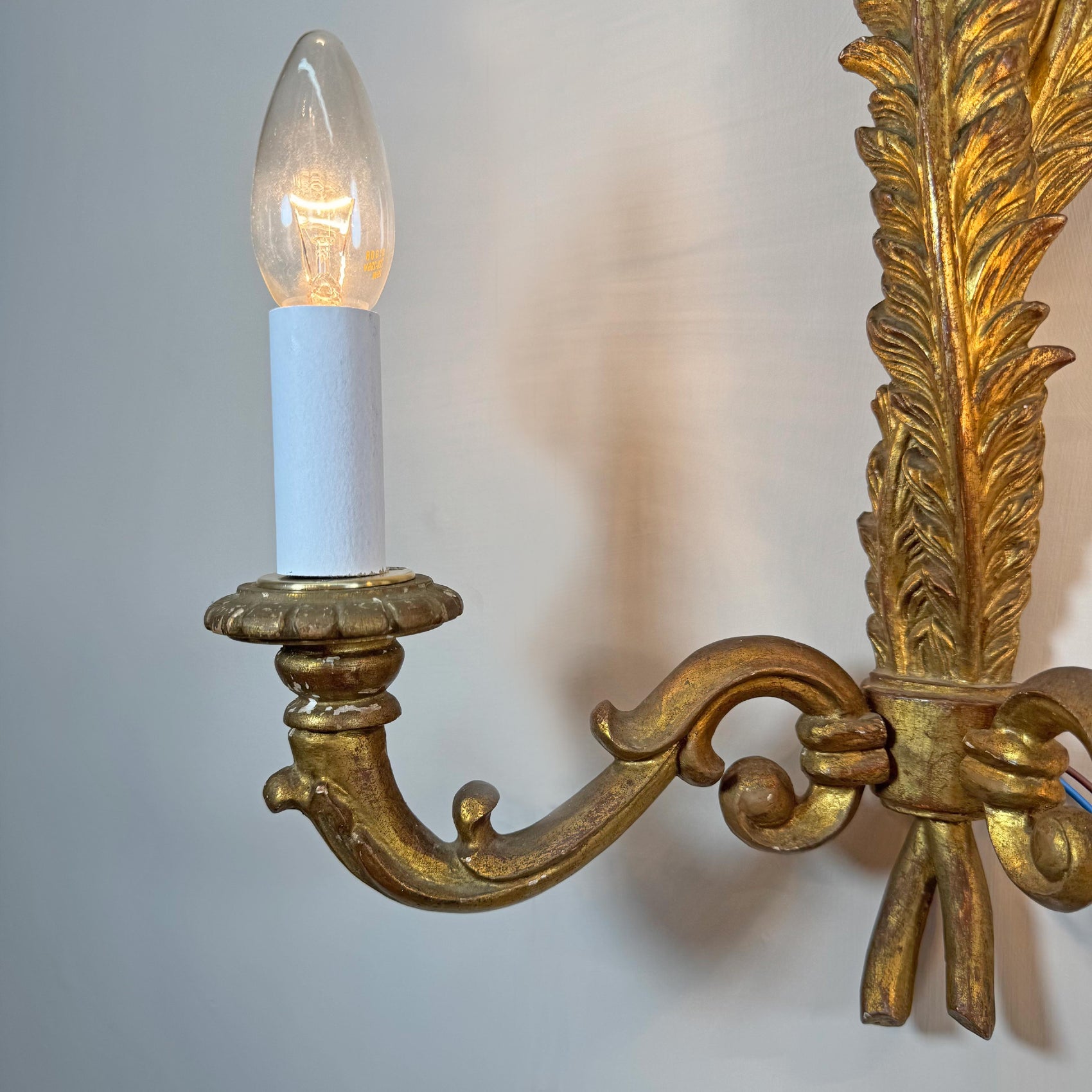 19th Century Giltwood Italian Feather Wall Lights