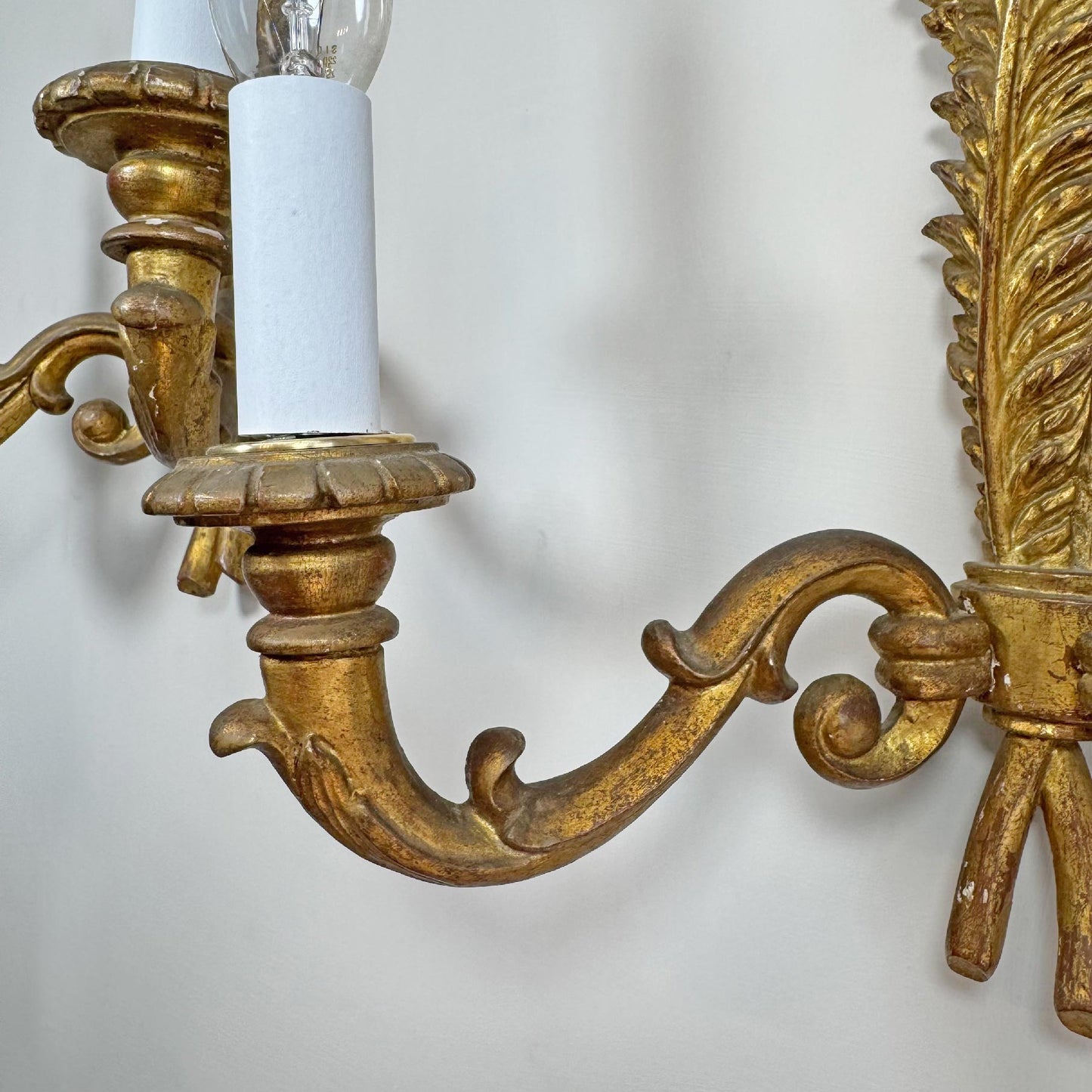 19th Century Giltwood Italian Feather Wall Lights
