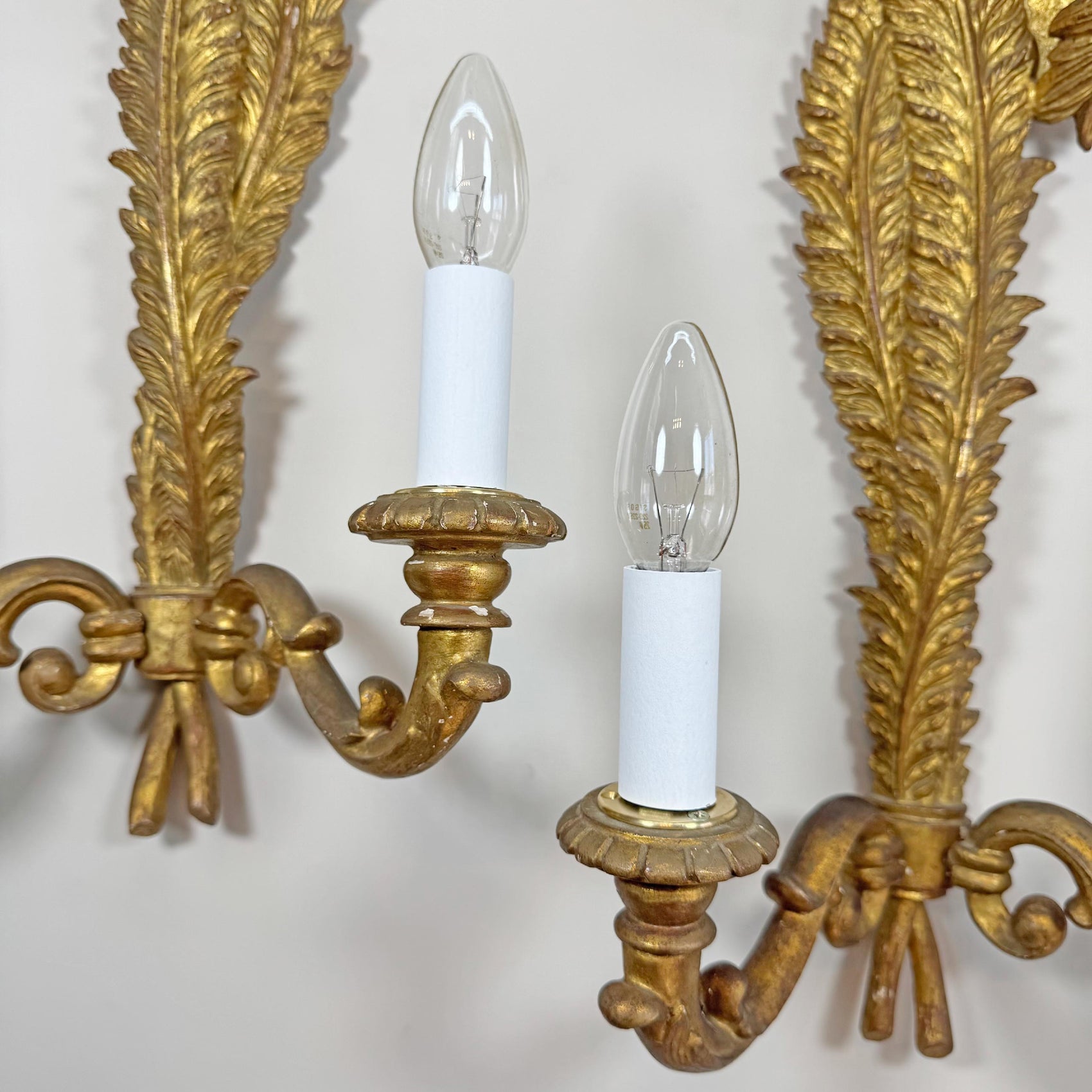 19th Century Giltwood Italian Feather Wall Lights