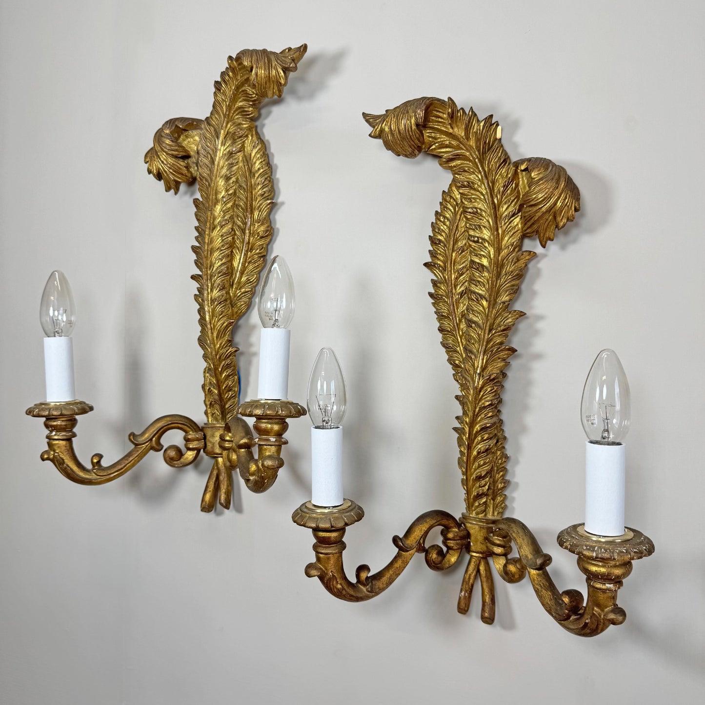 19th Century Giltwood Italian Feather Wall Lights