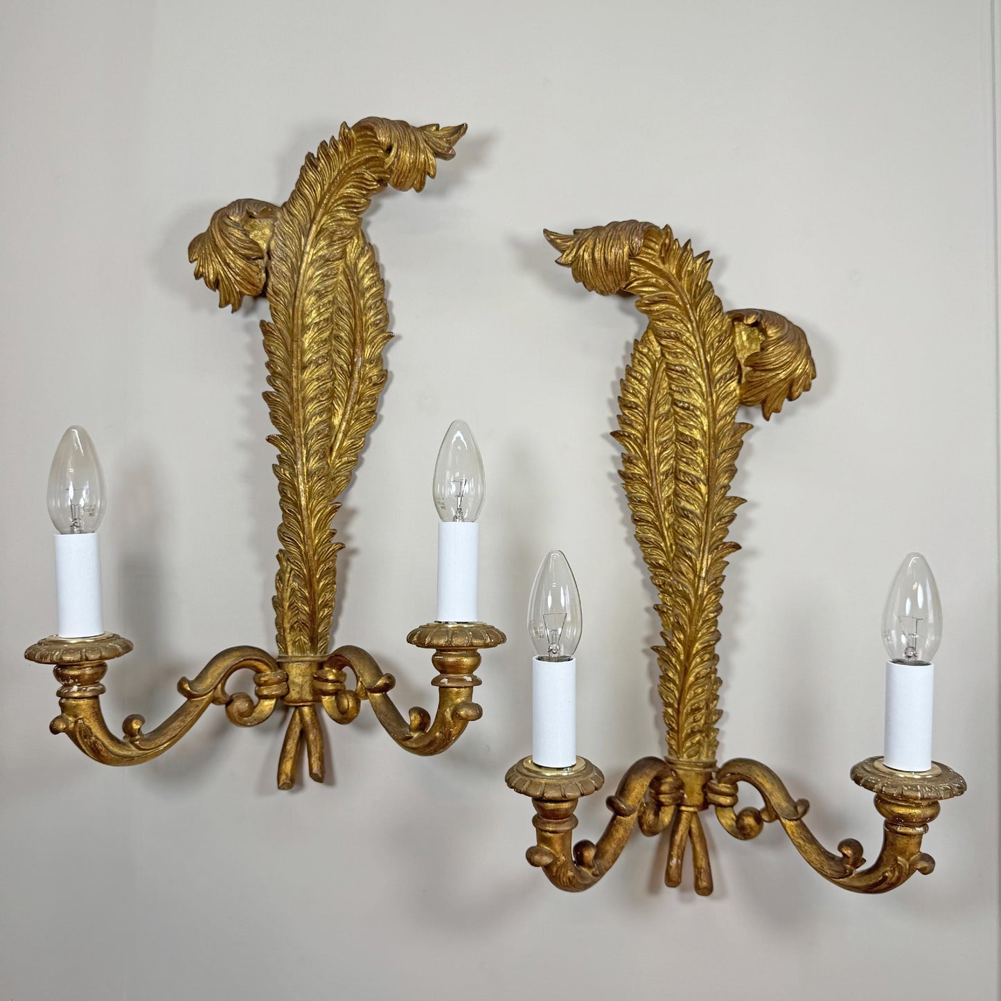 19th Century Giltwood Italian Feather Wall Lights