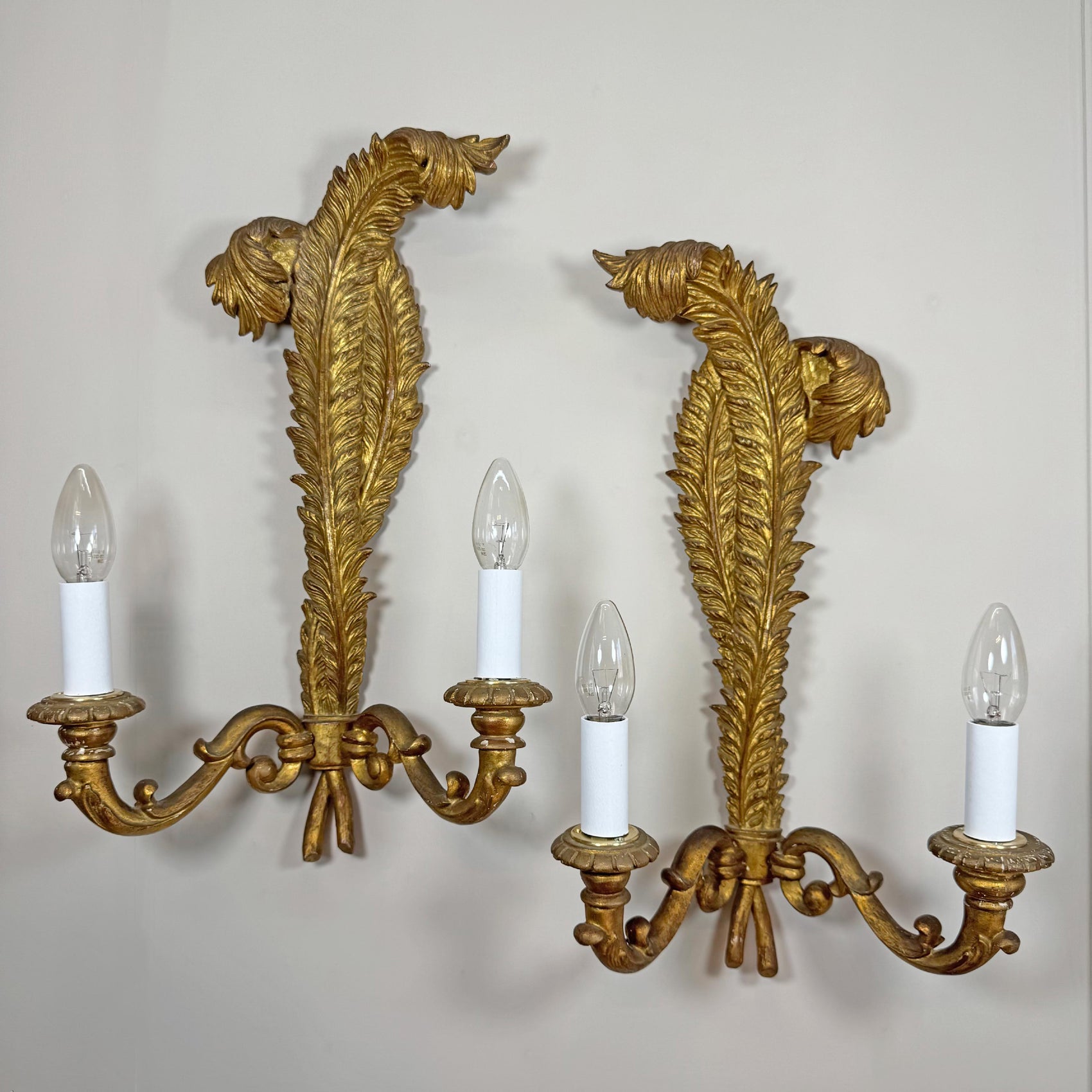 19th Century Giltwood Italian Feather Wall Lights