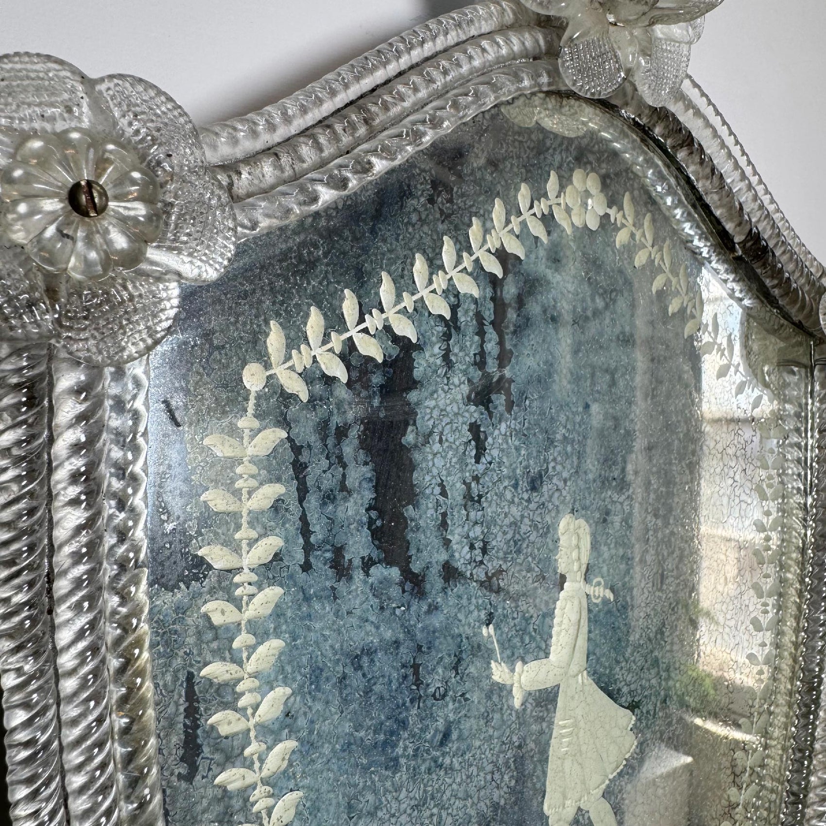 19th Century Venetian Murano Etched Mirror