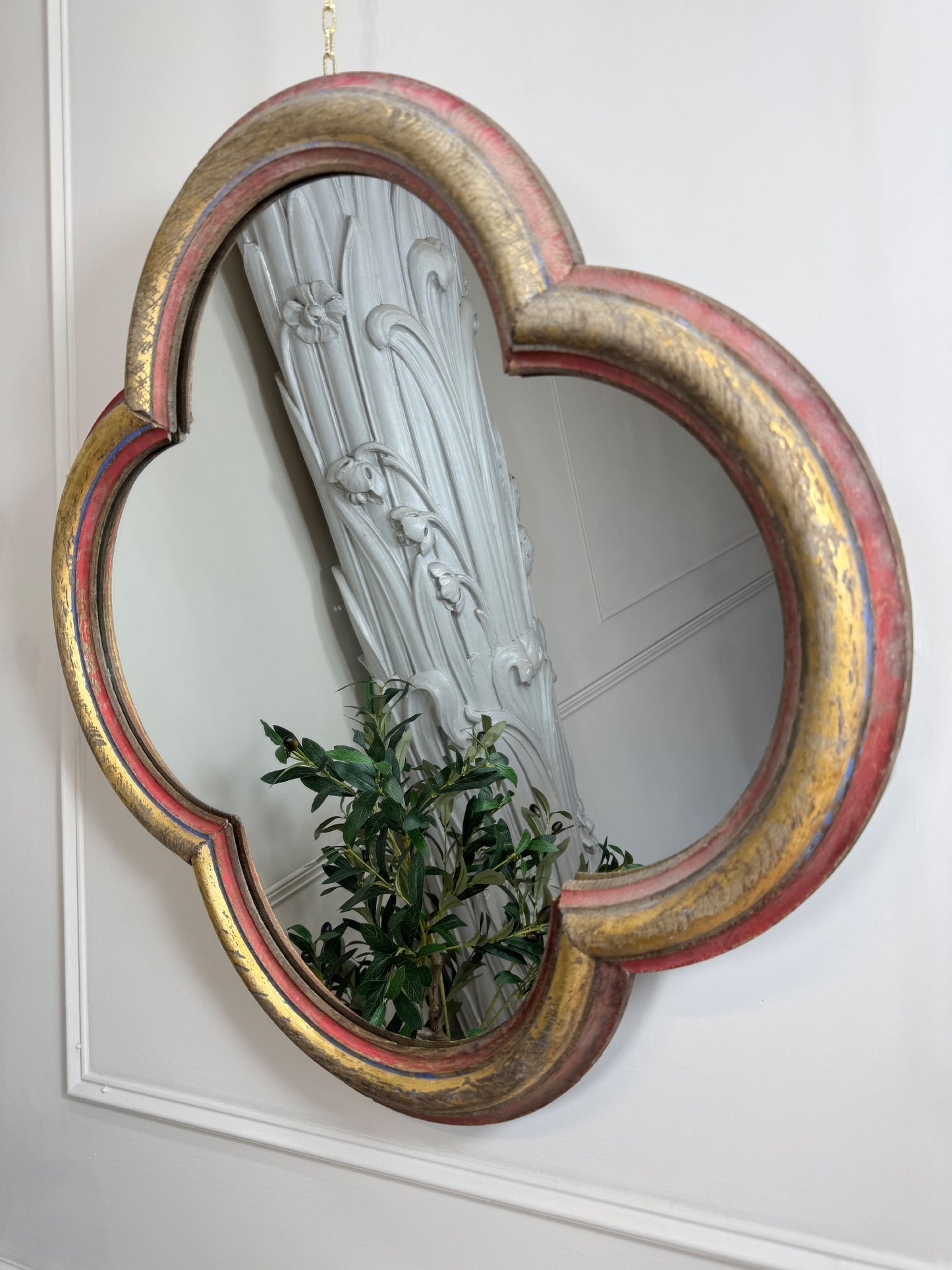 19th Century French Polychrome and Giltwood Quatrefoil Church Mirror
