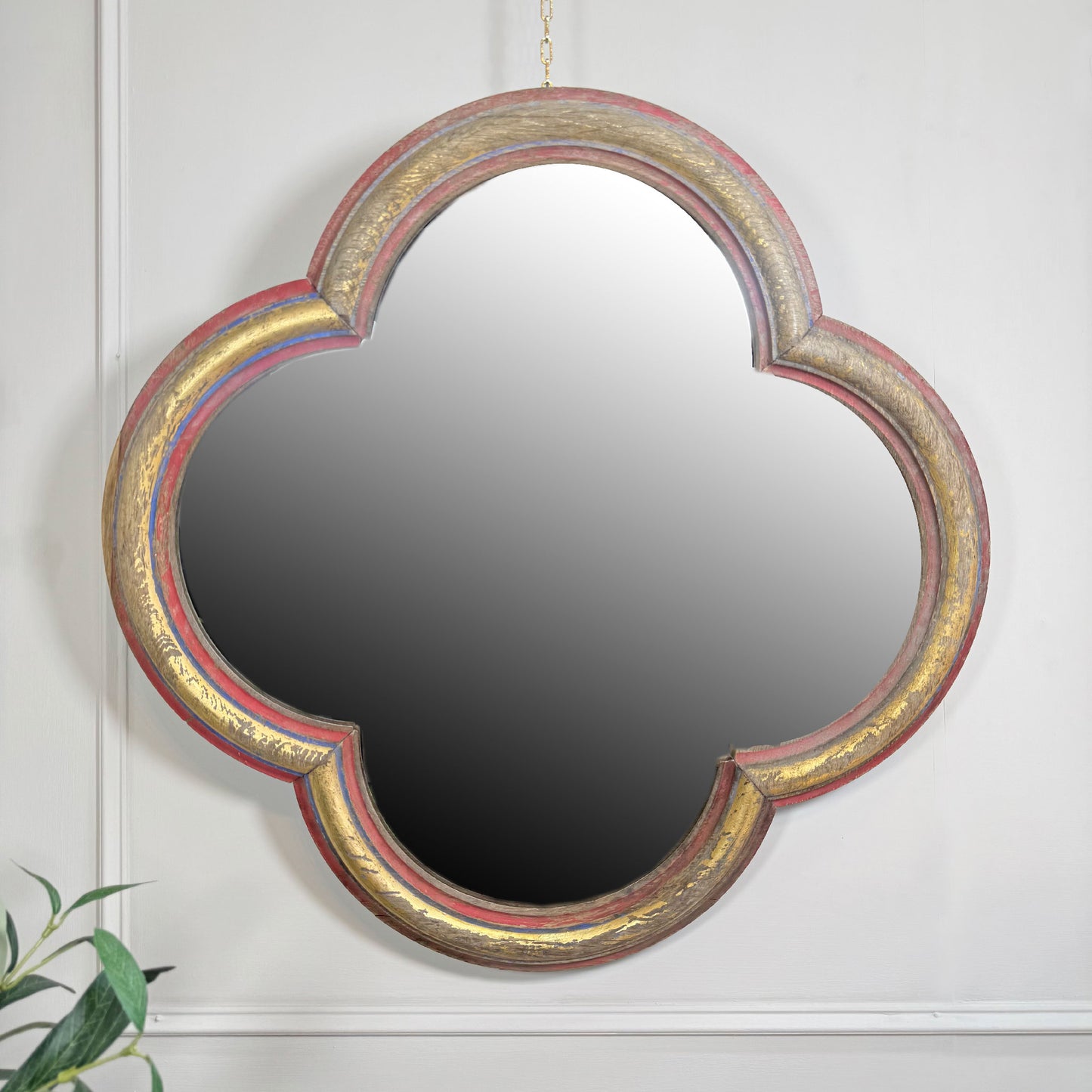 19th Century French Polychrome and Giltwood Quatrefoil Church Mirror