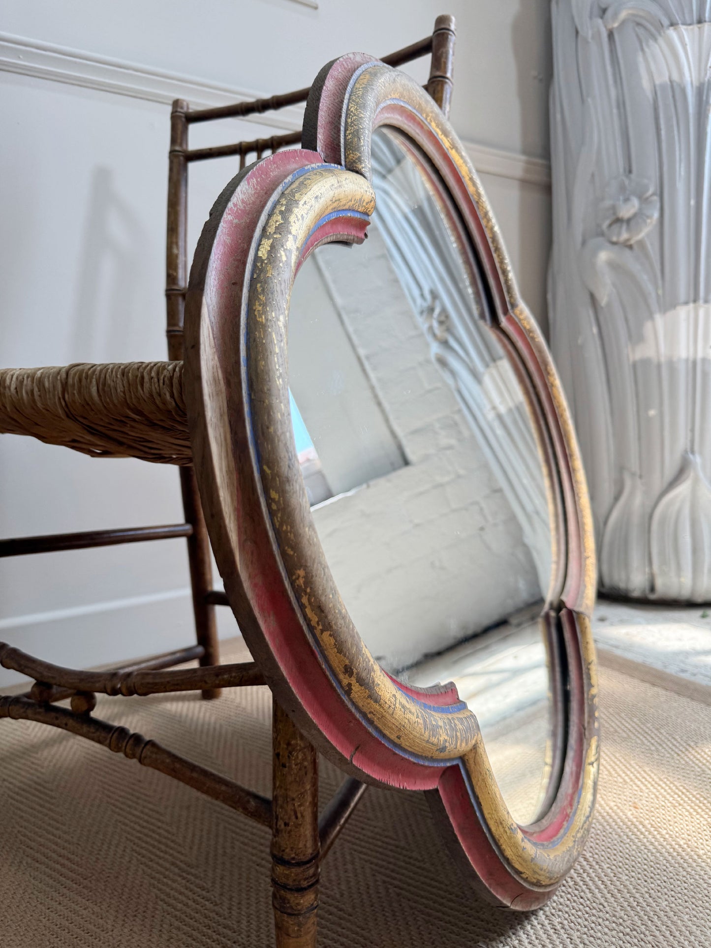 19th Century French Polychrome and Giltwood Quatrefoil Church Mirror