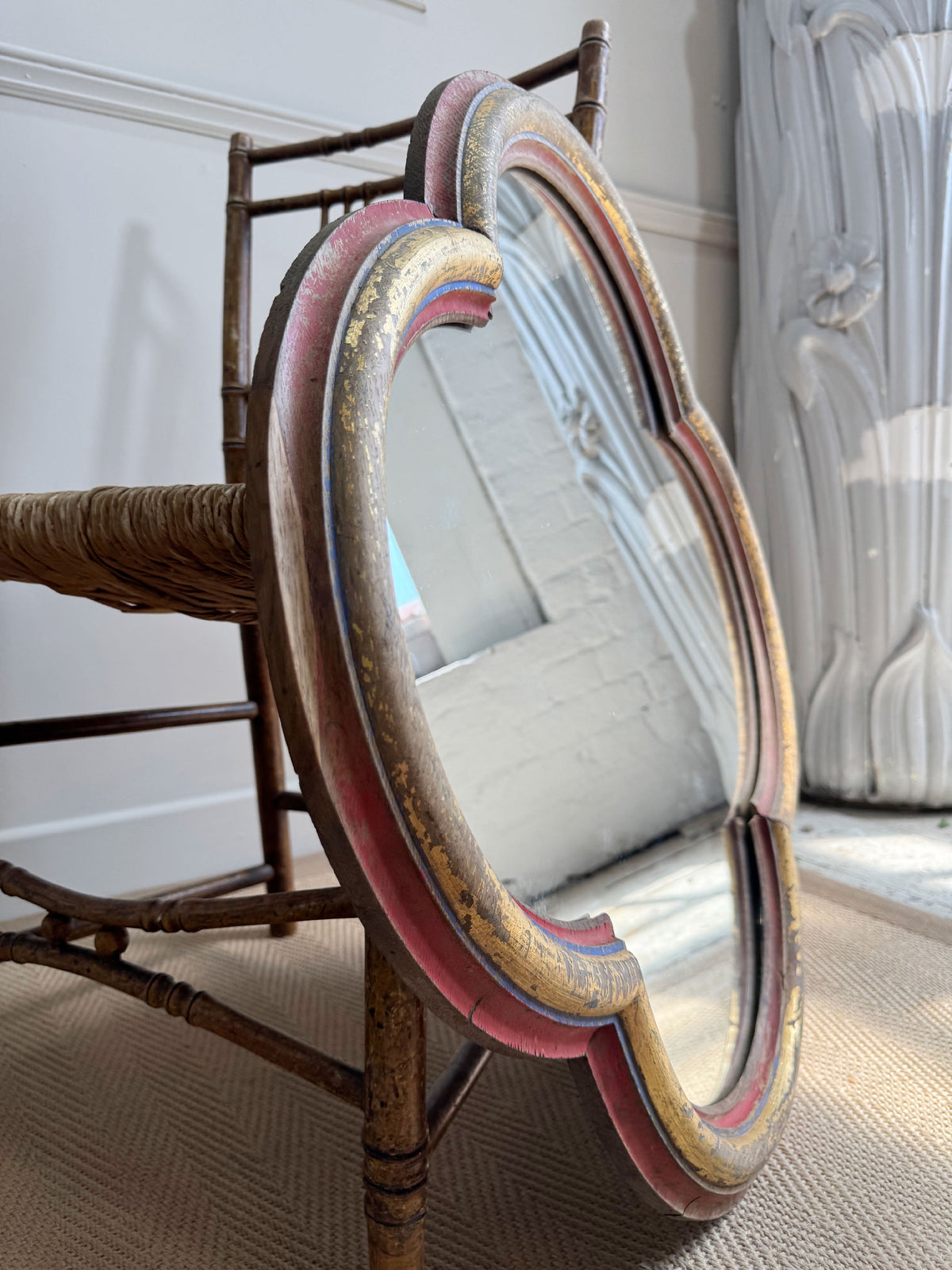 19th Century French Polychrome and Giltwood Quatrefoil Church Mirror