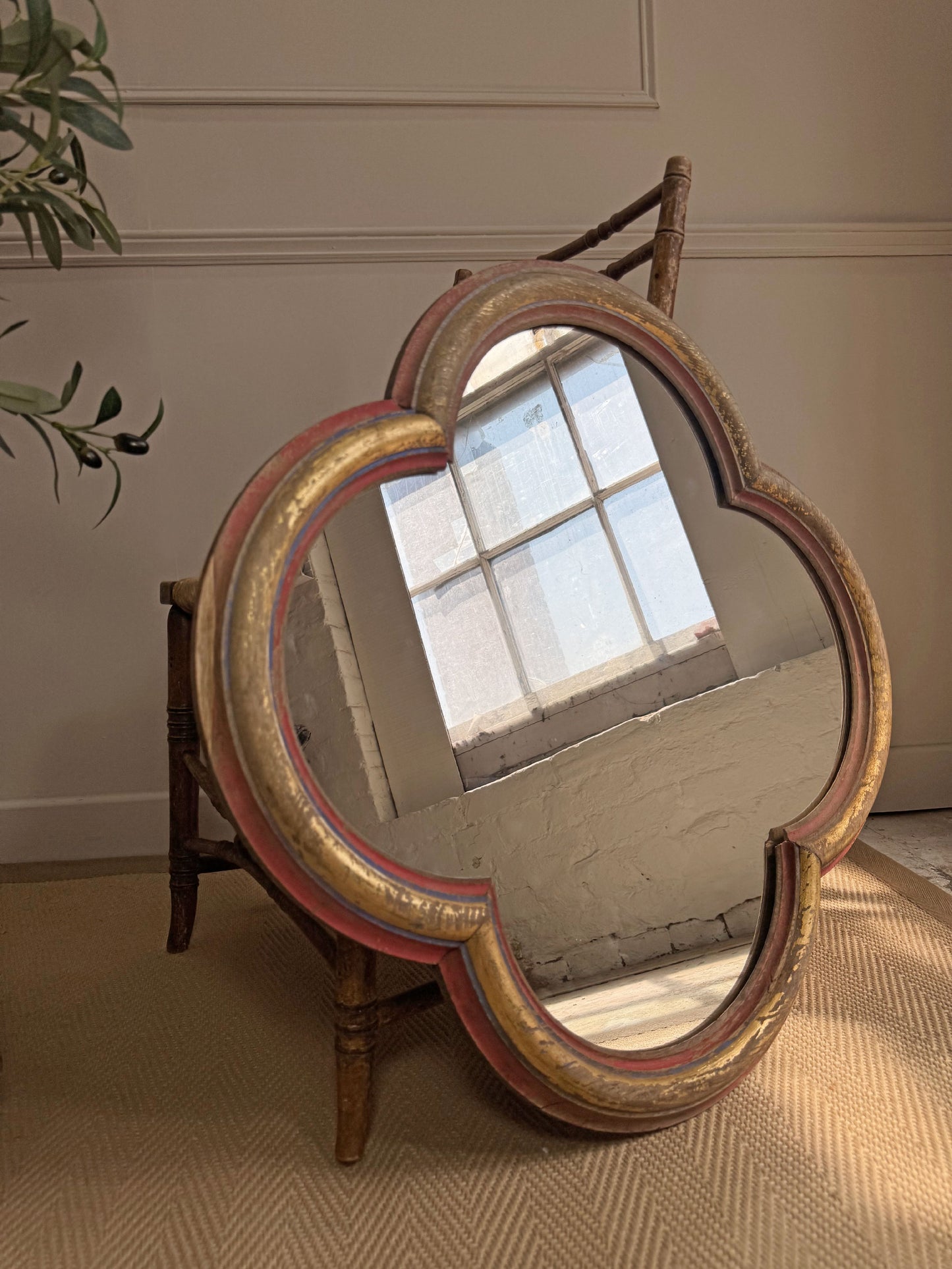 19th Century French Polychrome and Giltwood Quatrefoil Church Mirror