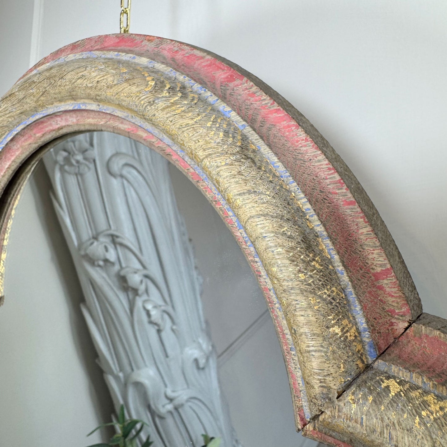 19th Century French Polychrome and Giltwood Quatrefoil Church Mirror