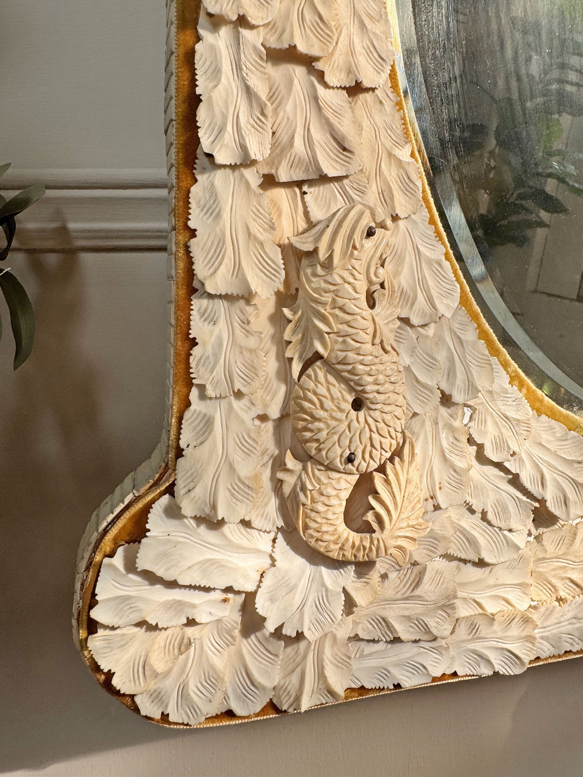 An Exceptional 19th-Century French Dieppe Carved Bone Wall Mirror