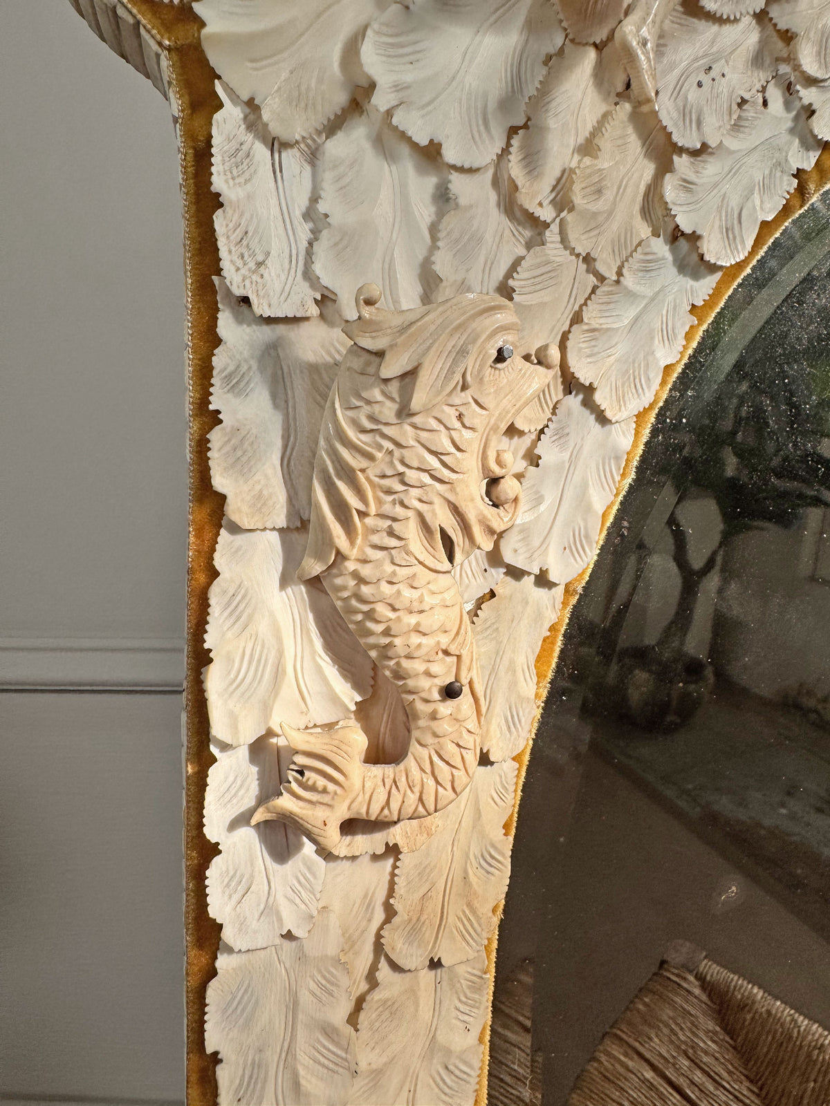 An Exceptional 19th-Century French Dieppe Carved Bone Wall Mirror
