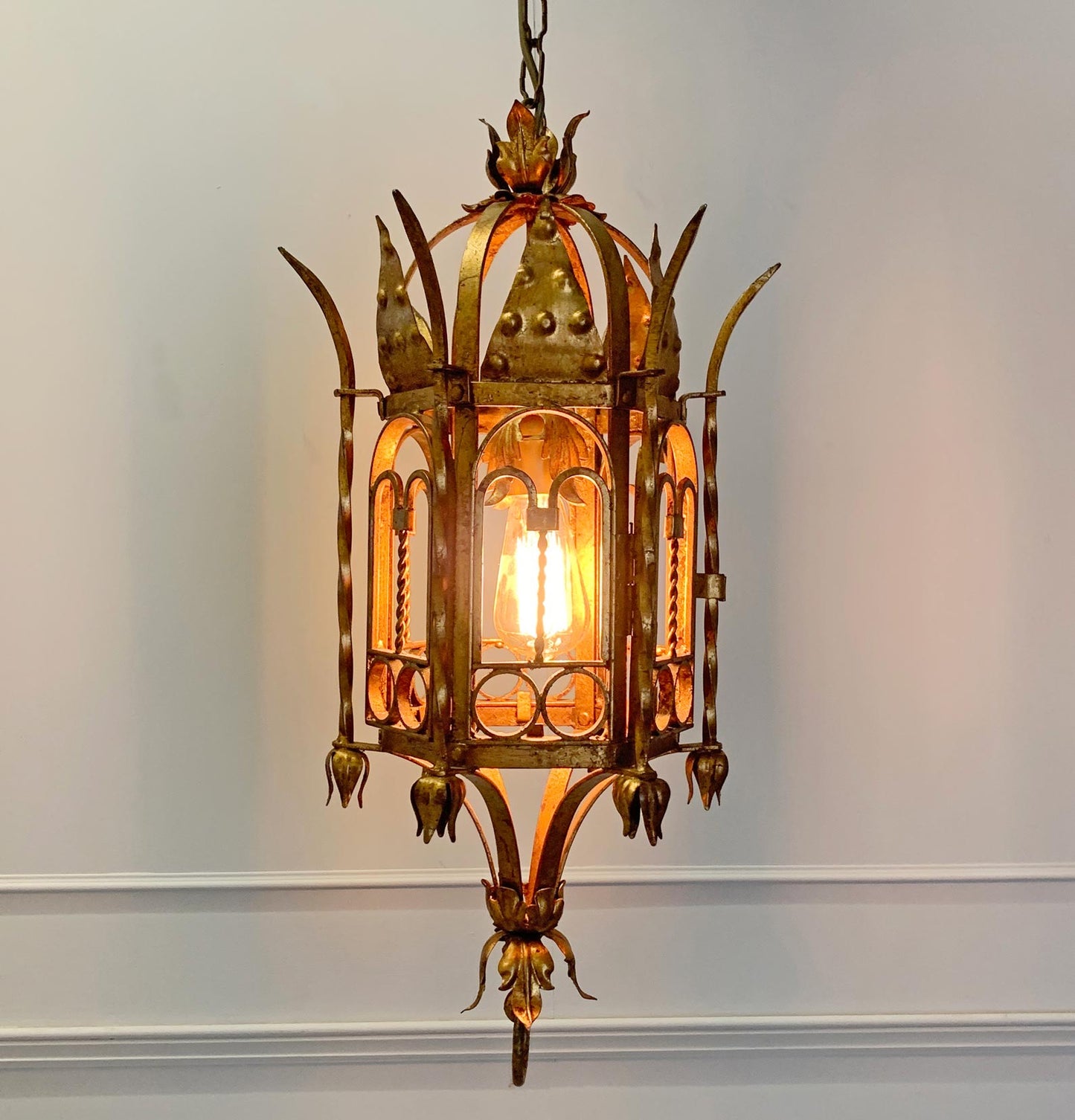 Italian Hand Forged Gilt Lantern 1950's