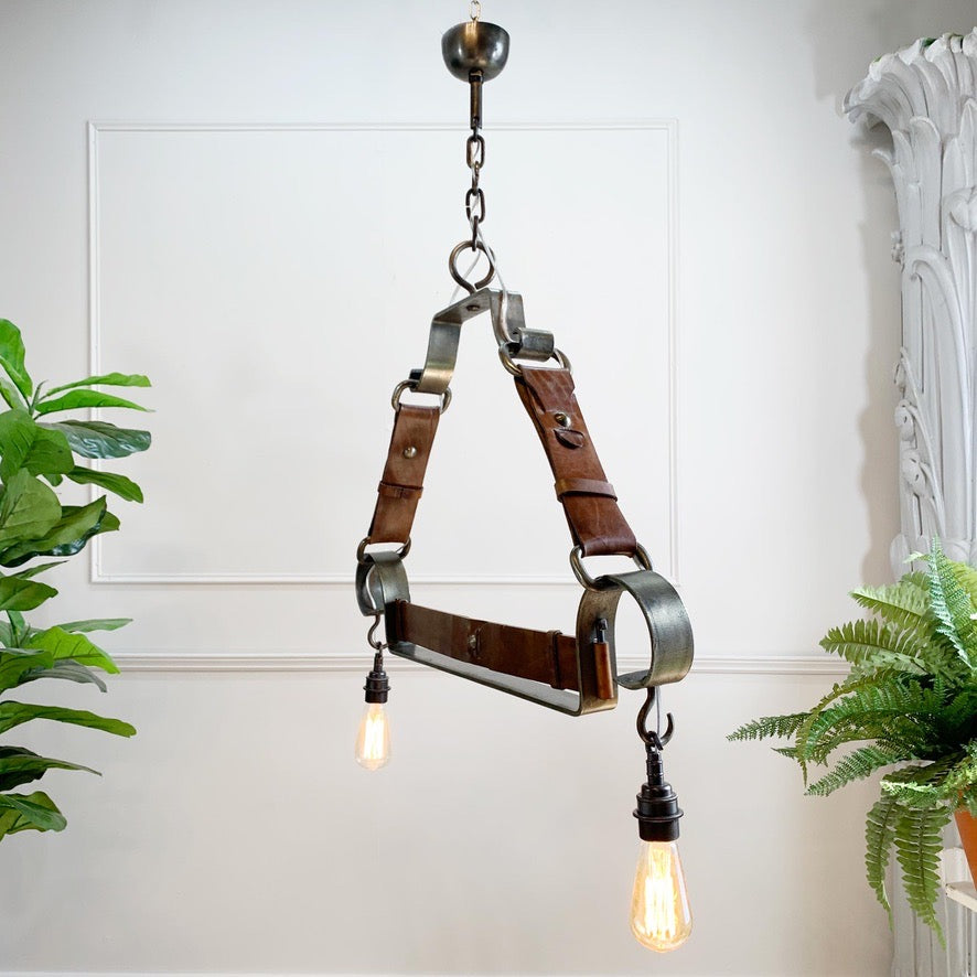 Jean-Pierre Ryckaert Tan Leather Strap and Steel Ceiling Pendant Light