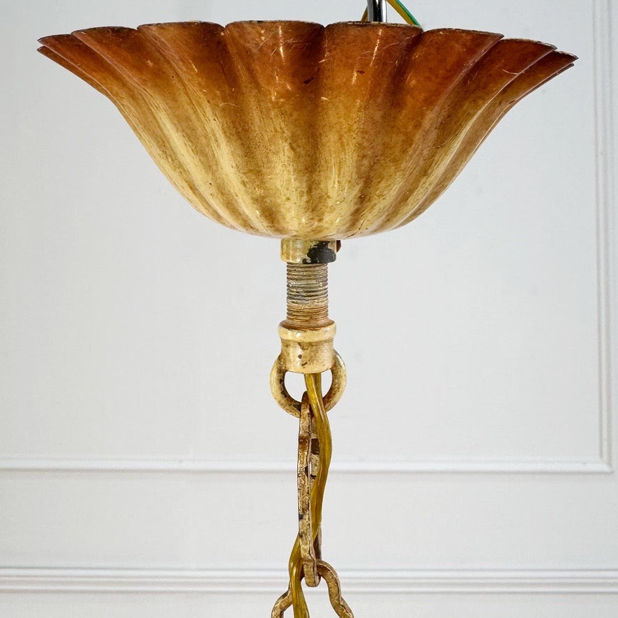 Mid Century Italian Faux Bamboo Palm Tole Chandelier 1950's