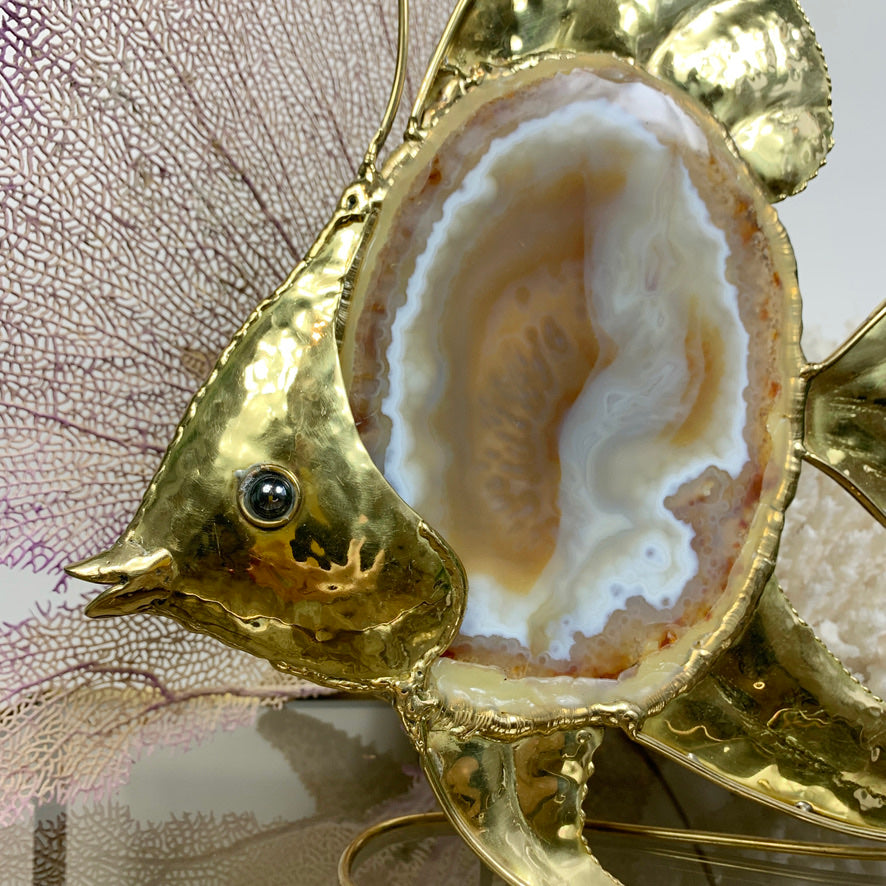 Duval Brasseur Large Gold Agate Angel Fish Lamp