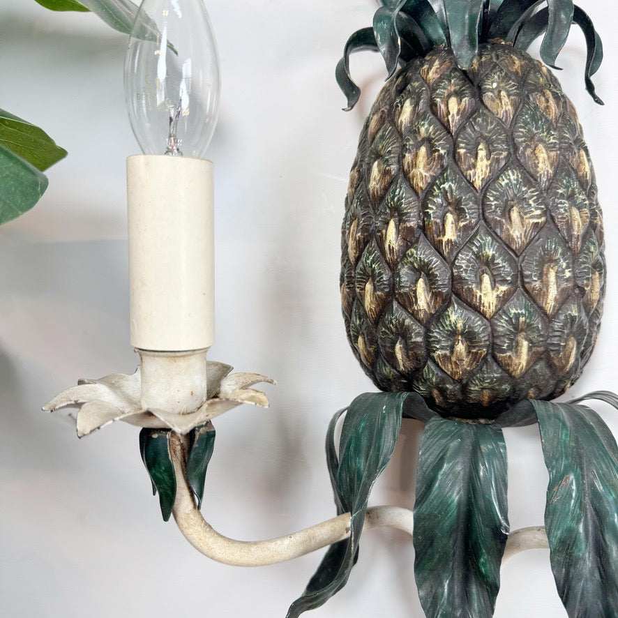 Polychrome Painted 1930's Italian Pineapple Wall Light