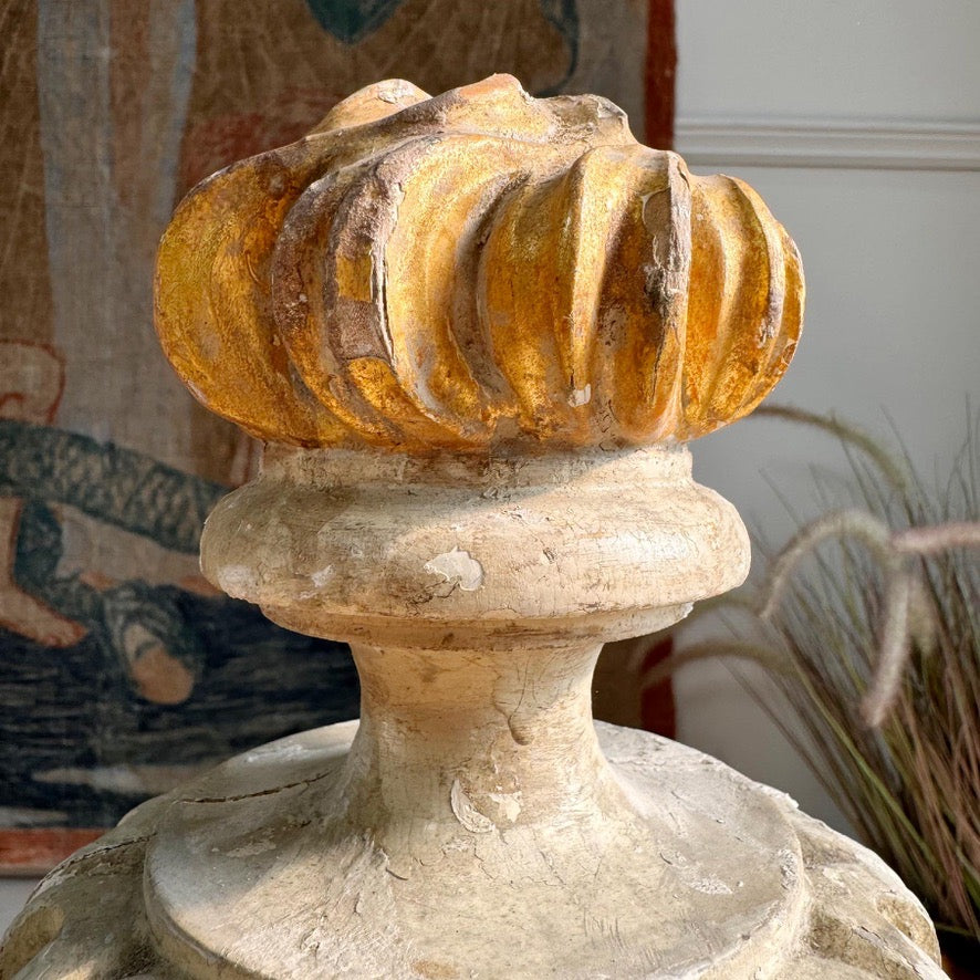 Antique Wood and Gesso Altar Vase with Flame and Faux Marble Italy 18th Century