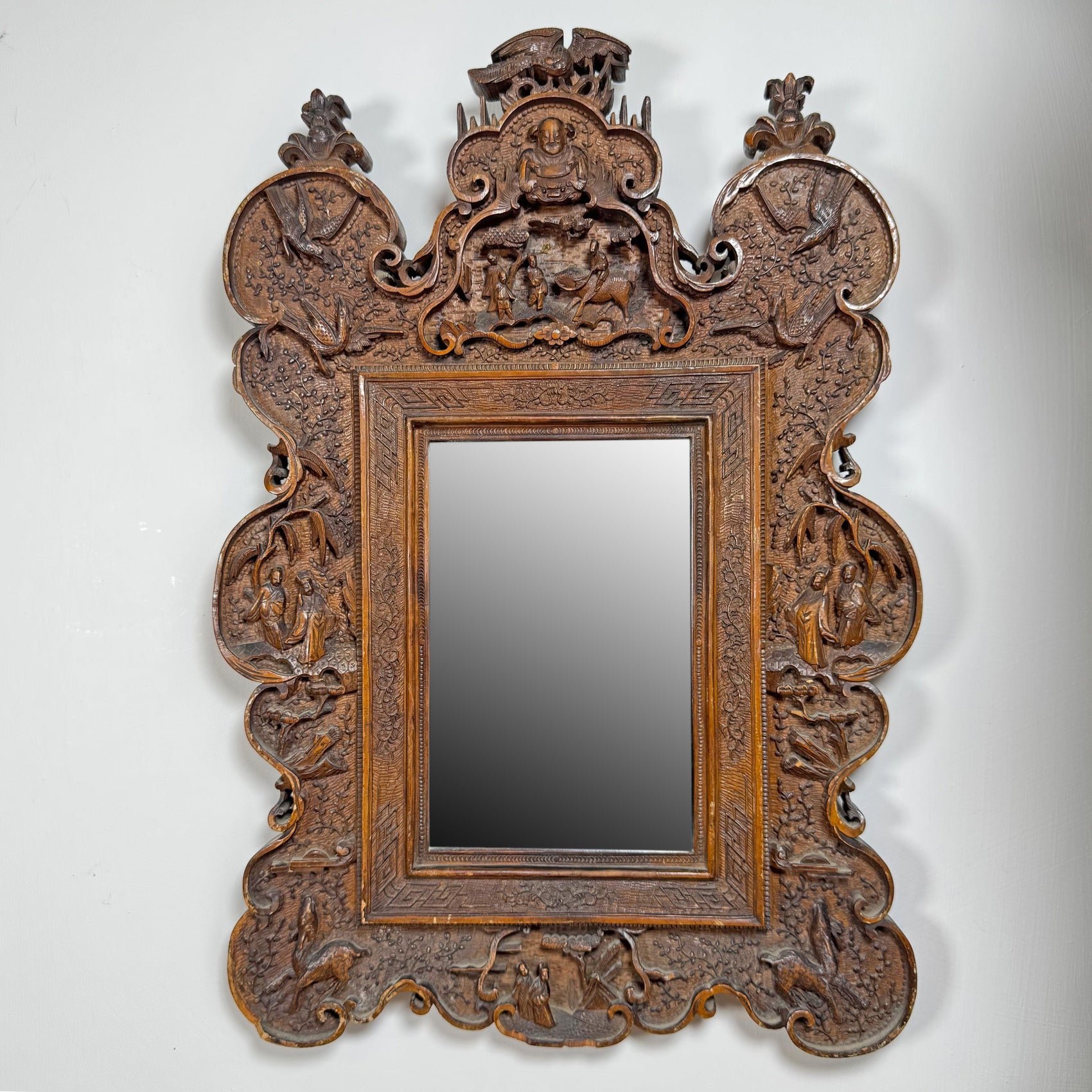 An Exceptionally Carved Qing Dynasty Hardwood Chinese Export Mirror