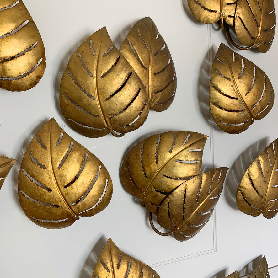 Maison Jansen Gold Monstera single leaf wall lights, 1970s