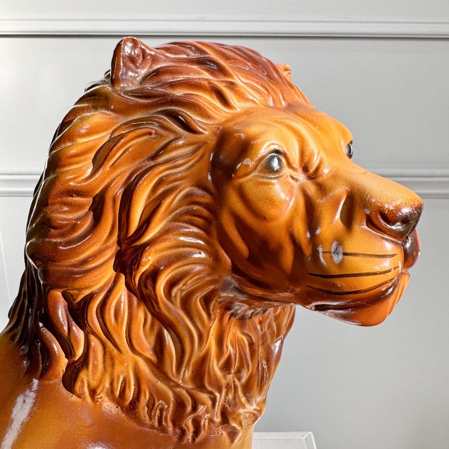 Pair of Staffordshire Pottery Lions