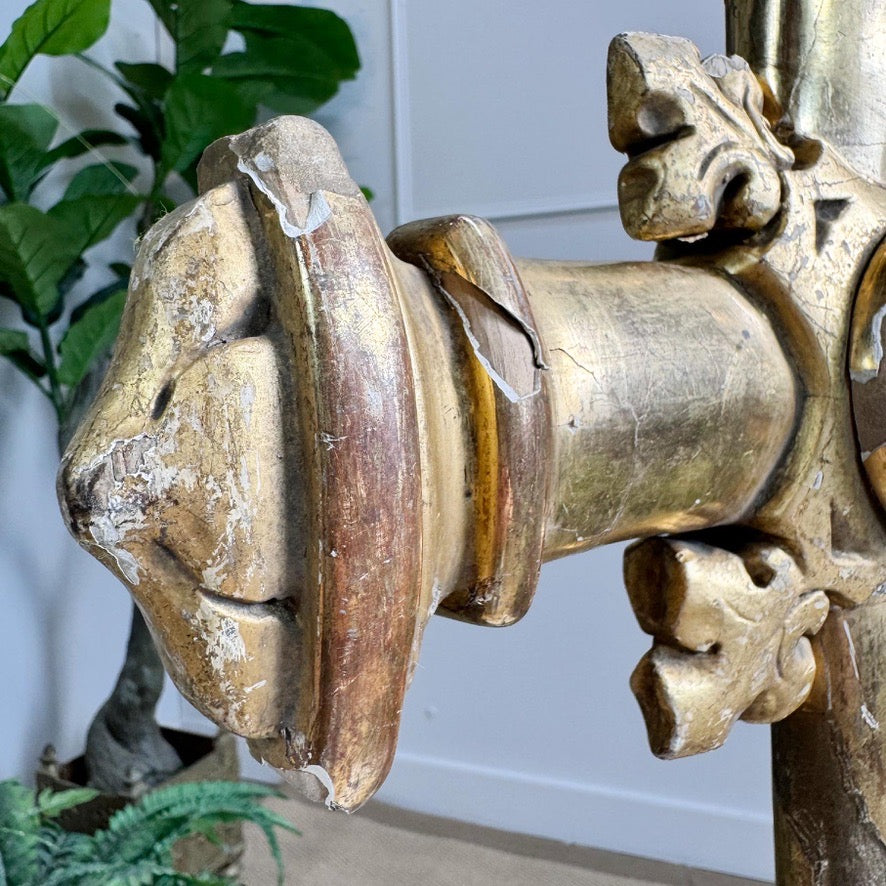 18th Century Water Gilded Processional Cross with Embroidered IHS
