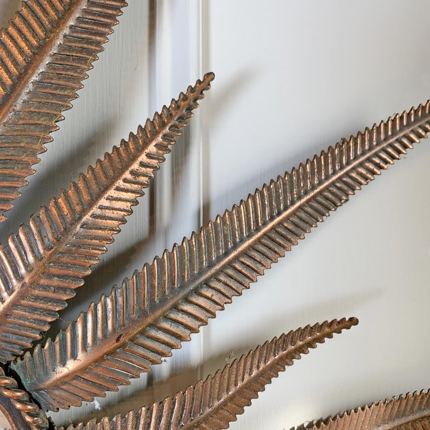 1970's Italian Copper Feathered Sunburst Mirror