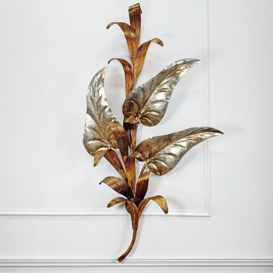 Vintage Silver and Gilt Leaf Wall Light 1970s Italian