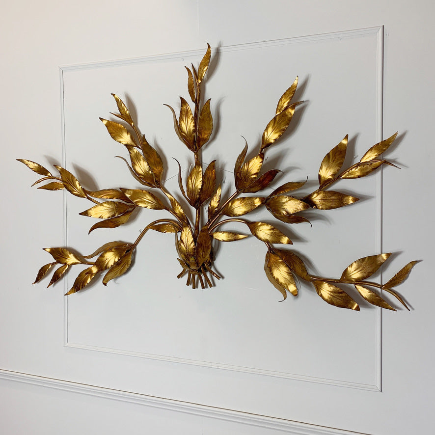 Monumental Gold Hans Kogl Leaf Wall Sconce, 1970's