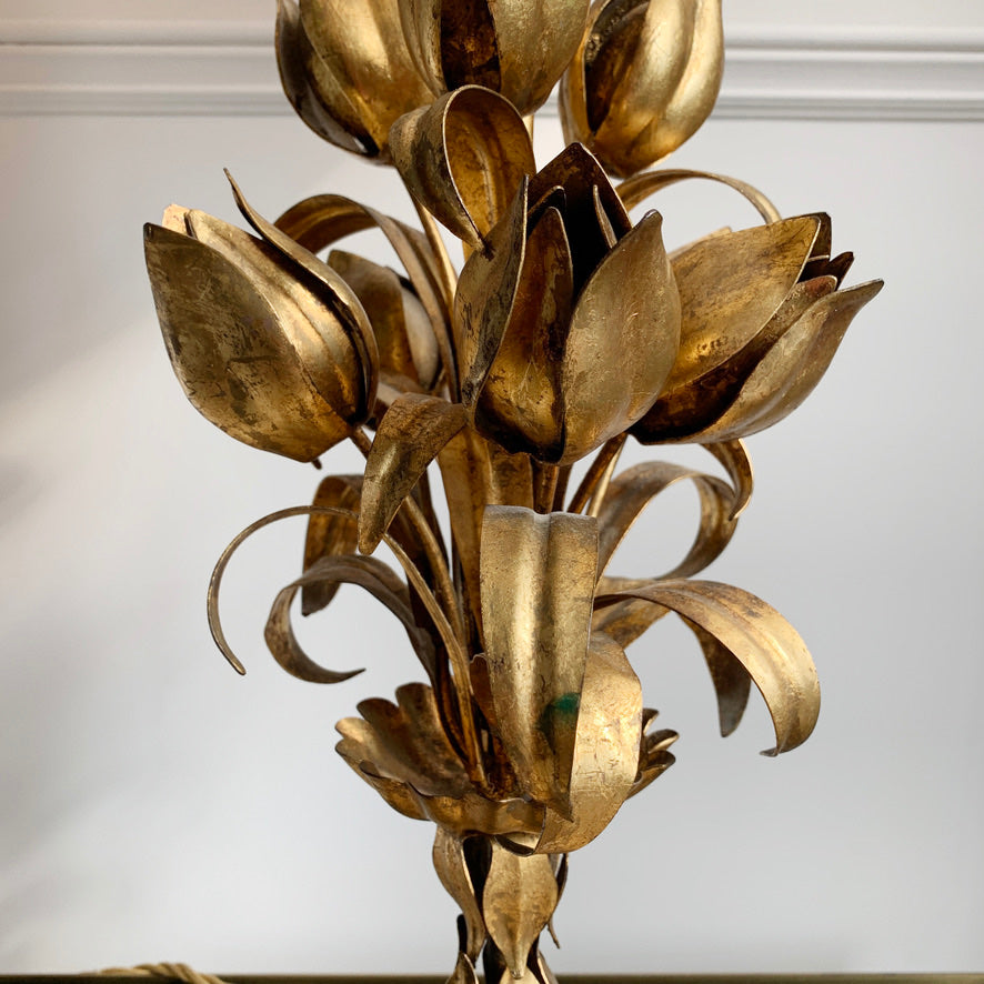 Mid Century Italian Gilt Flower Table Lamp