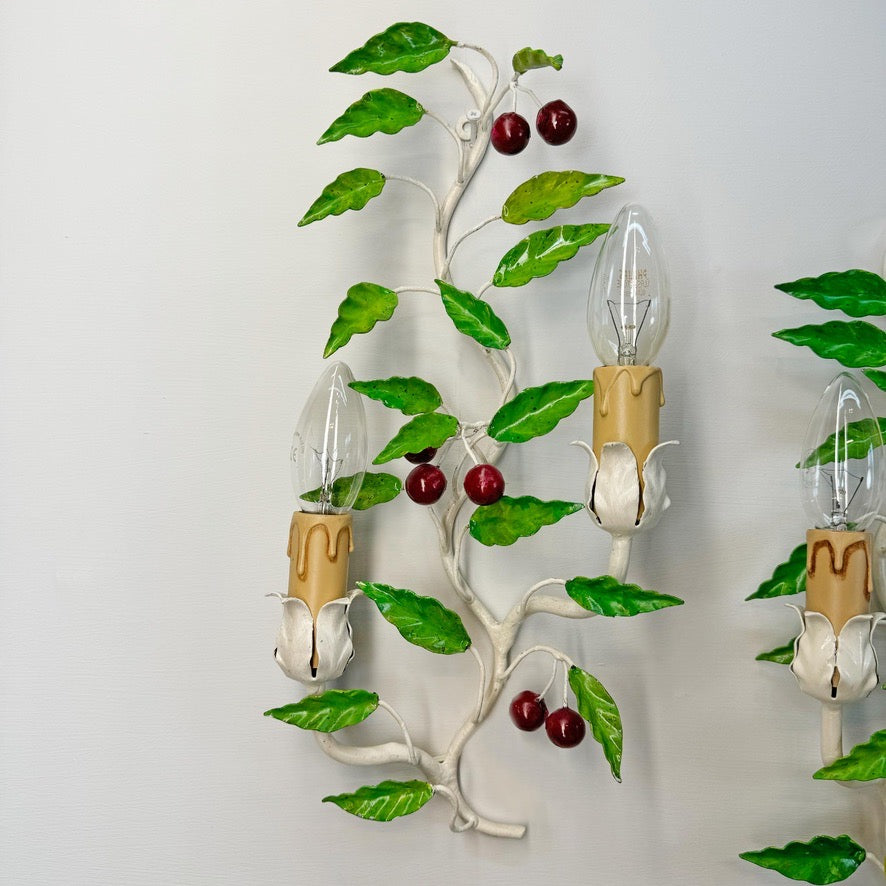 Italian Lemon and Cherries Tole Wall Lights Set of 3