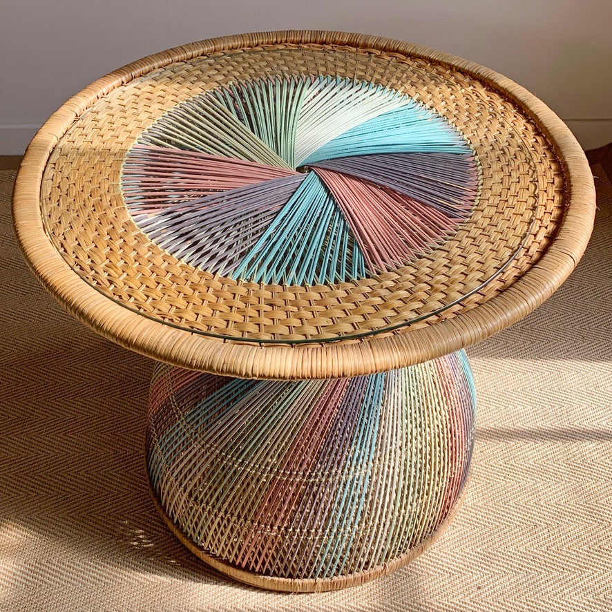 Italian Rainbow Rattan 'Emmanuelle' Peacock Coffee Table 1970's