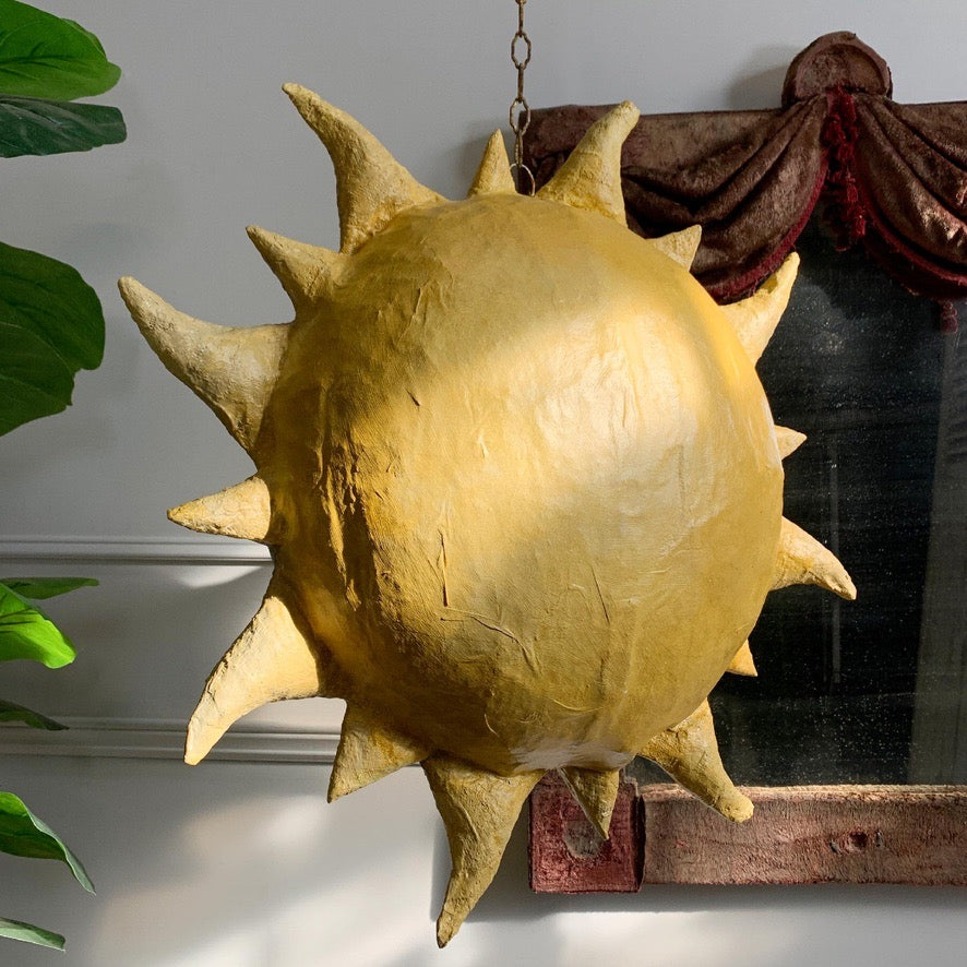 Large Folk Art Papier Mache Sun with Face