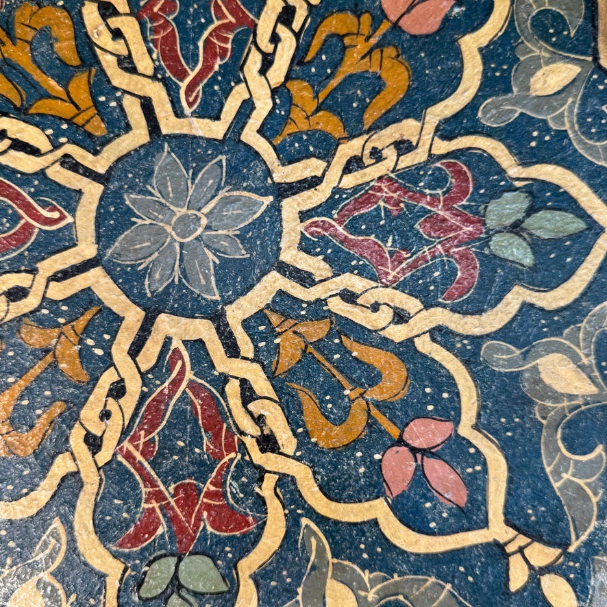 Mid Century Moroccan Painted Blue Wooden Star Table