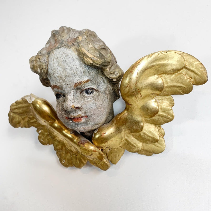 18th Century Giltwood and Polychrome Painted Putti/Cherub
