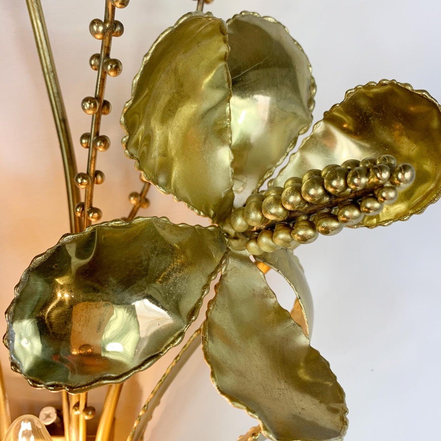 Brutalist French Gold Flower Bouquet Wall Light