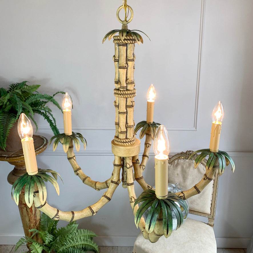 1980's Green Faux Bamboo Chandelier