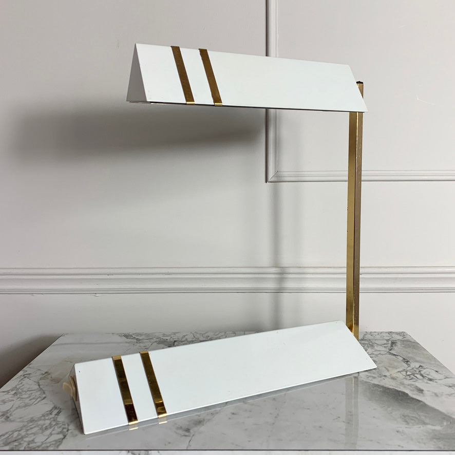 Italian White Enamel & Brass Desk Lamp, 1980's