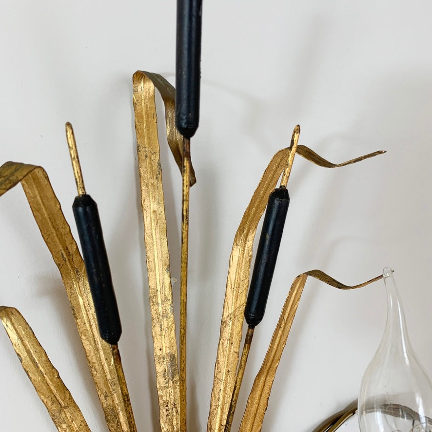 Ferro Art Gold Bulrush Wall Lights 1970's