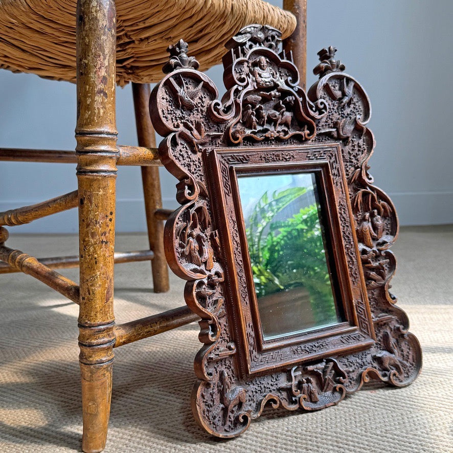 An Exceptionally Carved Qing Dynasty Hardwood Chinese Export Mirror