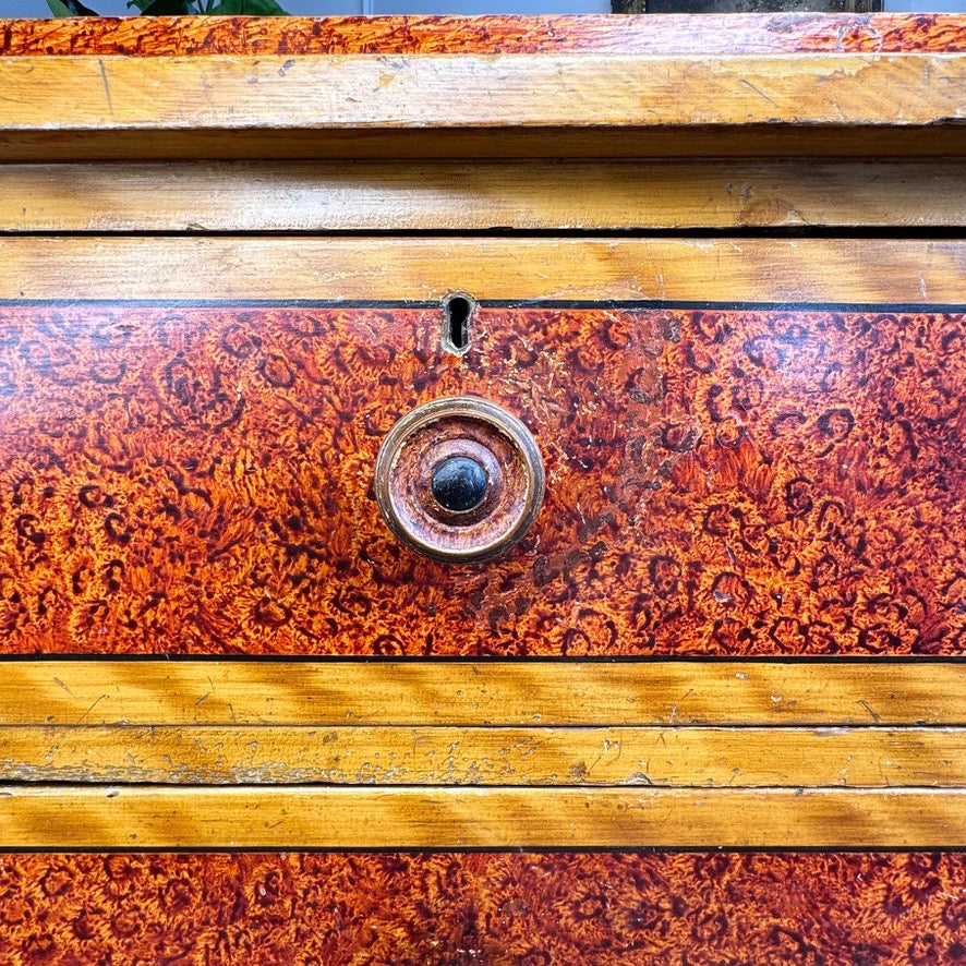 Biedermeier Scumble and Faux Burlwood Painted Chest of Drawers