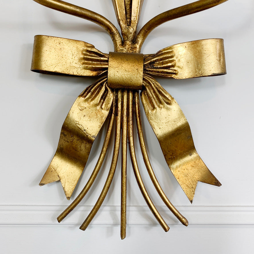 1960's Statement Gold French Bulrush Wall Sconce