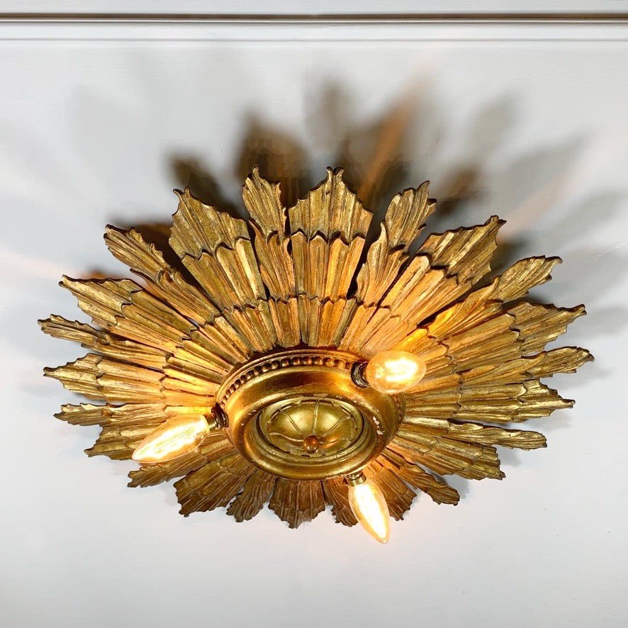 Carved Gilt Wood Church Sunburst Light Circa 1920