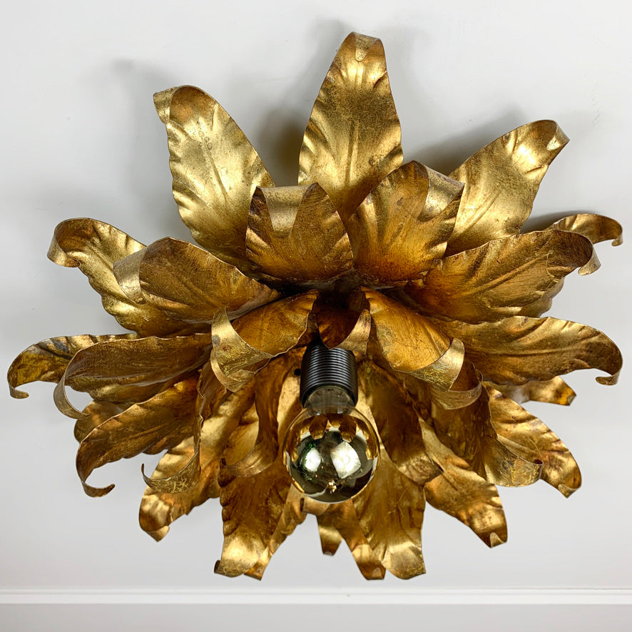 Large Gold Toleware Italian Flower Light 1960's