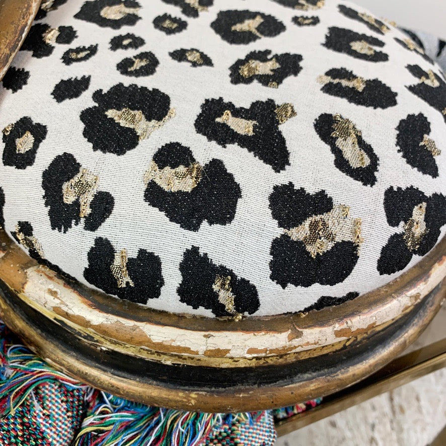 Victorian Petite Foot Stools in Woven Leopard Jacquard Fabric