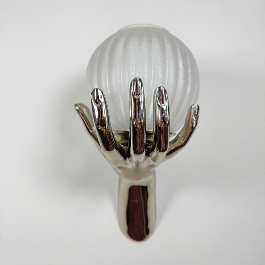 Vintage Maison Arlus Bronze Hand Wall Sconce in Silver France 1970's