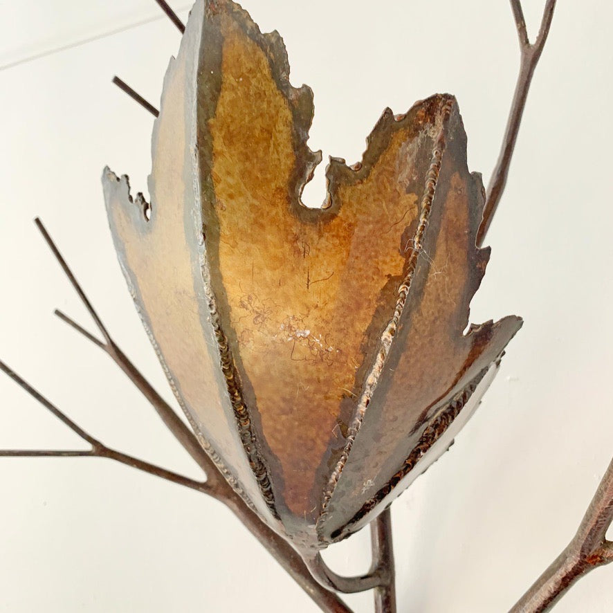 Brutalist Copper Leaf & Branch Wall Sconce