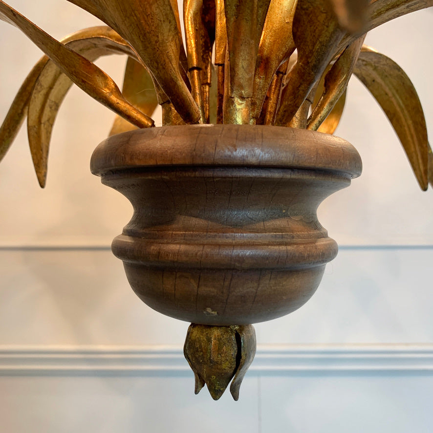 Italian Broad Leaf Gold Chandelier 1970's