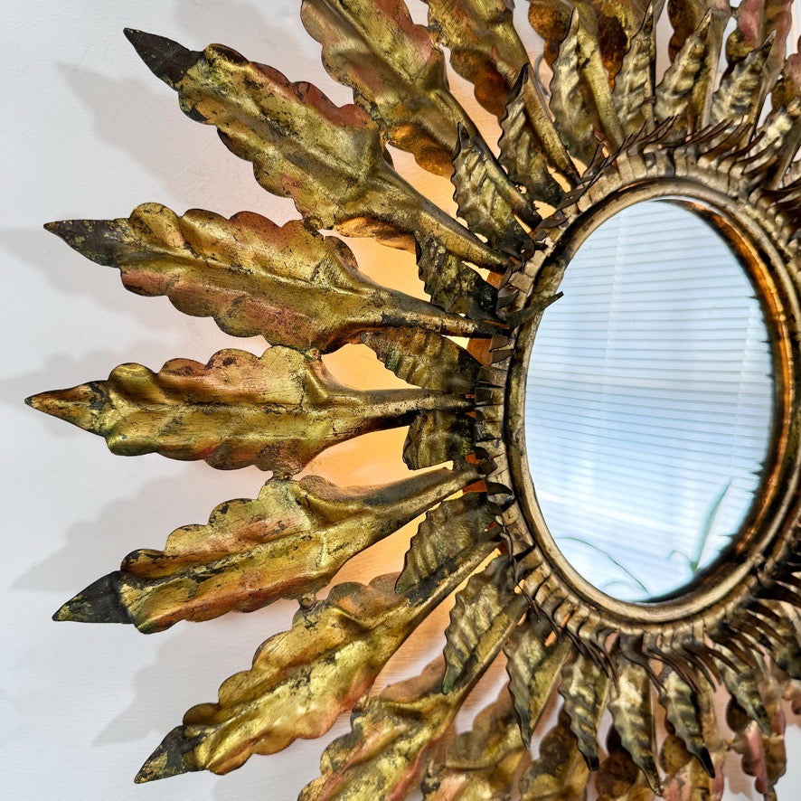 Gilt Spanish Sunburst Mirror with Light 1930's