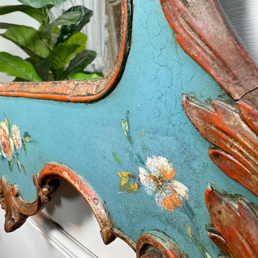 Antique Turquoise Painted Venetian Mirror