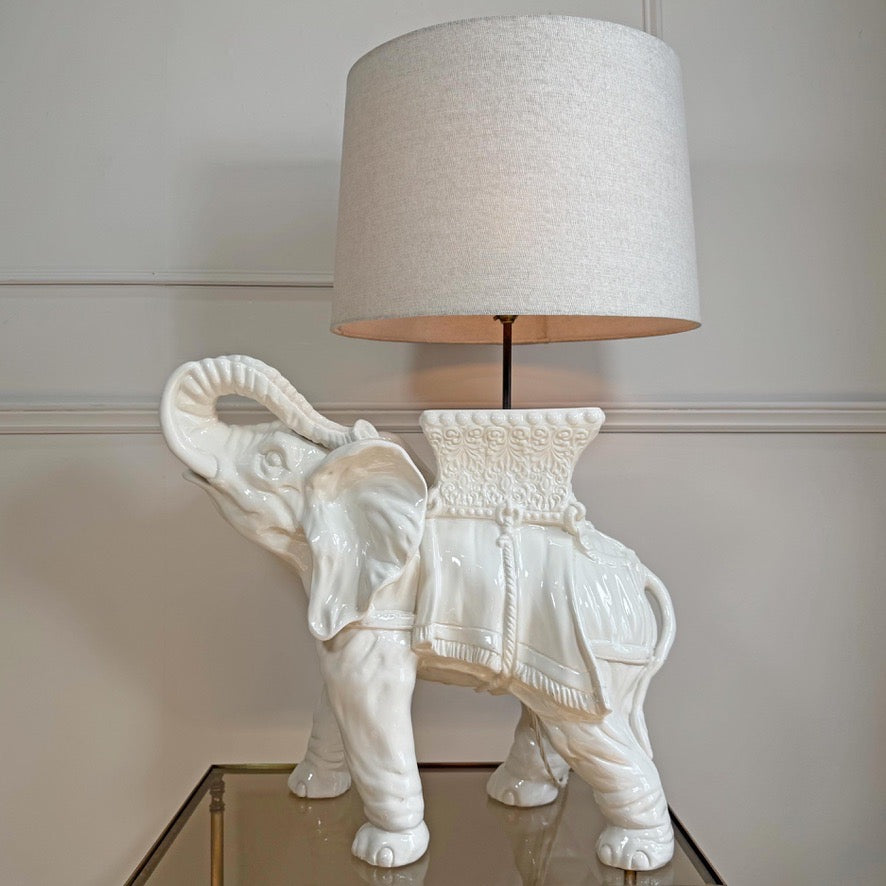 Mid Century Malicorne Ceramic Elephant Table Lamp